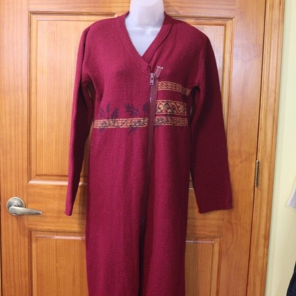 Dries Van Noten Vintage Red Wool Long Duster Cardigan Sweater Coat LG Bohemian - Picture 2 of 16